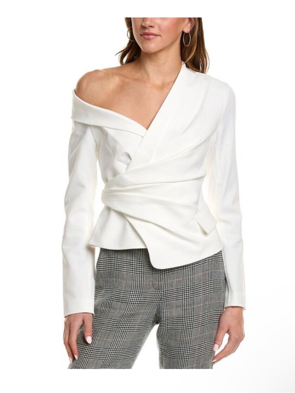 A.L.C.  Skyla White Asymmetric Off-Shoulder Wrap Top